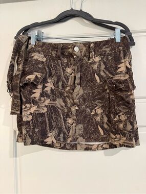 Brown Camo Print Women's Cargo Skirt